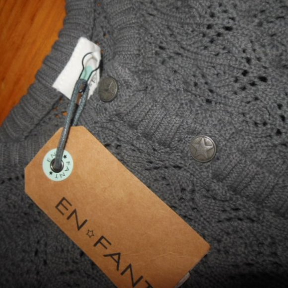 New! EN FANT 9-12M Gray Pointelle Knit Cardigan Sweater - Picture 3 of 5